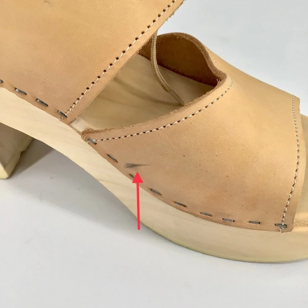 Loeffler Randall Beige Leather Open Toe Block Heel Clog Sandals Size 39 US 8.5